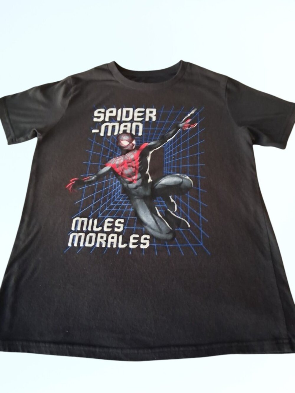 Marvel Miles Morales Black Graphic Tee with Red & Blue Print boys XL